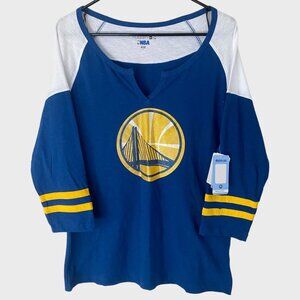 NBA Golden State Warriors Slub Slit Neck Shirt Blue Womens Large 3/4 Sleeves New